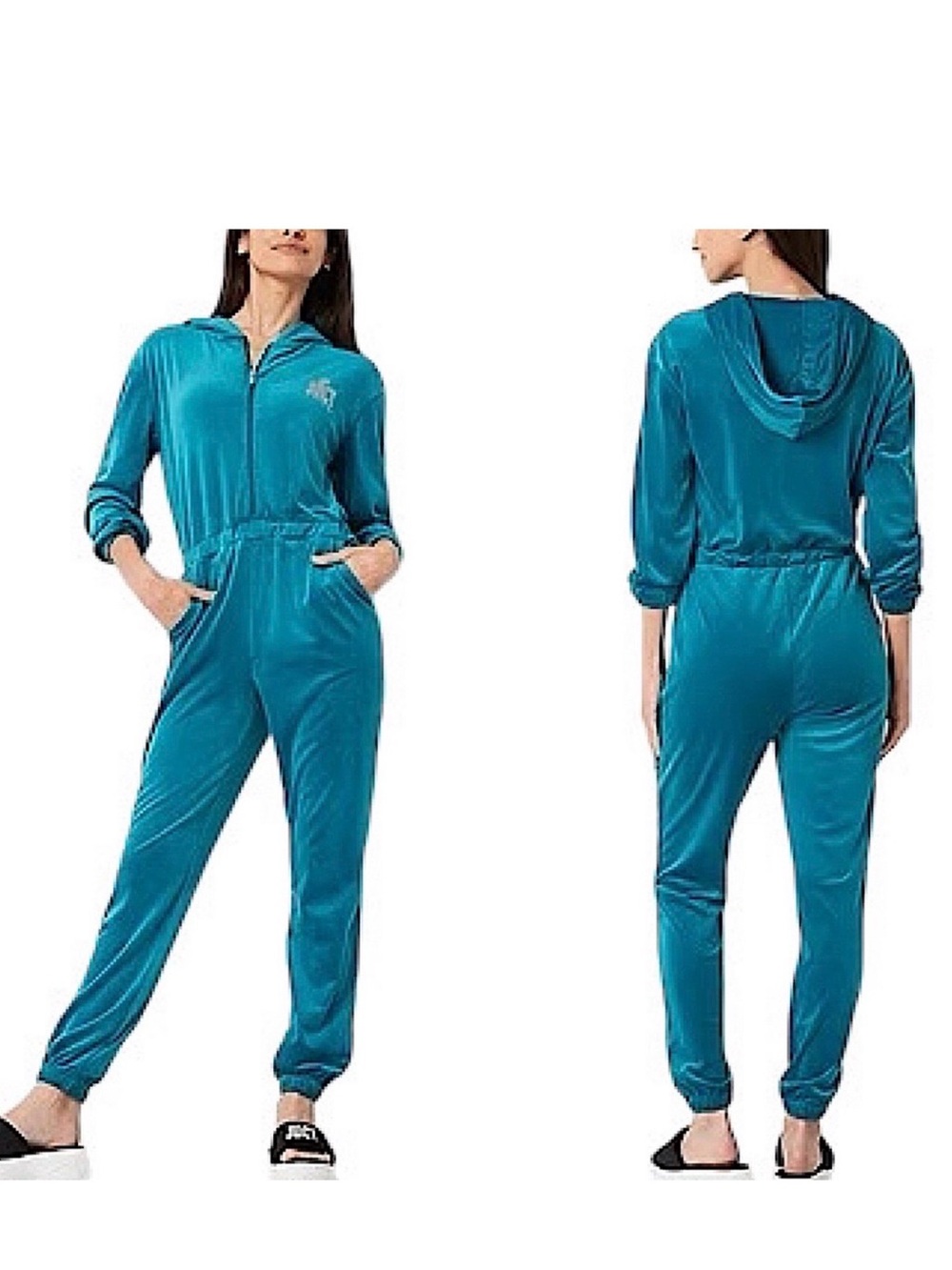 Juicy Couture Teal Hooded velour jumpsuit